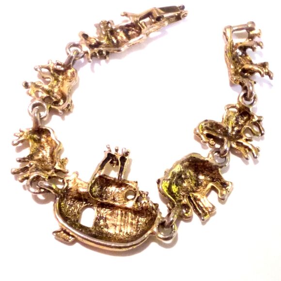 Vintage Gold Tone Noah's Ark Biblical Link Bracelet - Picture 5 of 5
